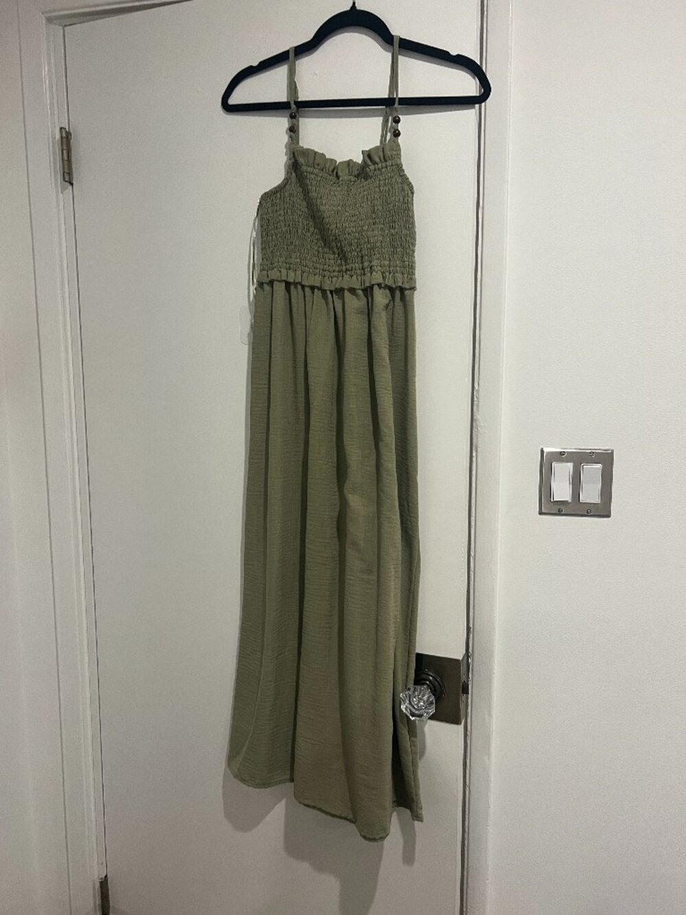 Zara Green Midi Lenin Dress with Stretch Top and Beads on Straps Size M